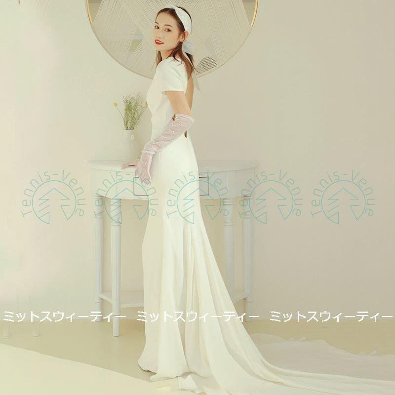 ウェディングドレス 二次会 前撮り 海外挙式 花嫁 フォト バックレス ロング 半袖 リゾートドレス
