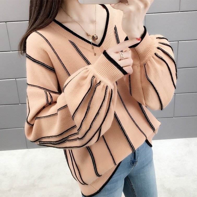 トップス ニットソー セーター プルオーバー 袖あり 長袖 ボリューム袖 パフスリーブ ドロップショルダー Vネック ワイド かわいい 大人可愛い シンプル カジュアル 大人 上品 おしゃれ