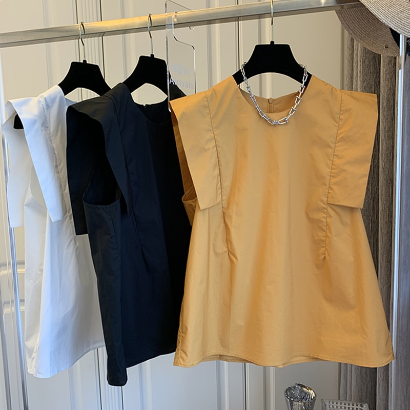 トップス シャツ ブラウス カットソー 白シャツ 白トップス 袖なし 袖あり ノースリーブ キャップスリーブ ラウンドネック クルーネック Aライン ファスナー かわいい 大人可愛い きれいめ