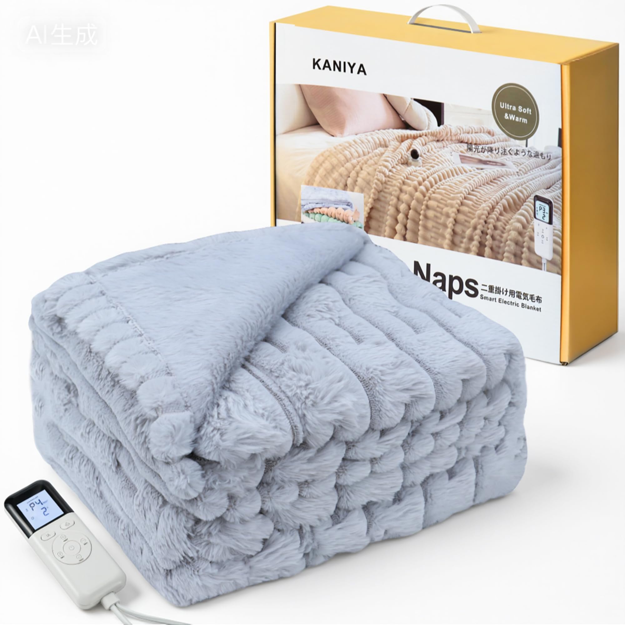 KANIYA電気毛布(130x160)電気もうふ AIインテリジェント機能 電気敷き毛布 5段階タイマー 電気シーツ 表面兎毛 洗濯可能 6段階温度調整 省エネ PSE認証済み 電気布団 (グレー)