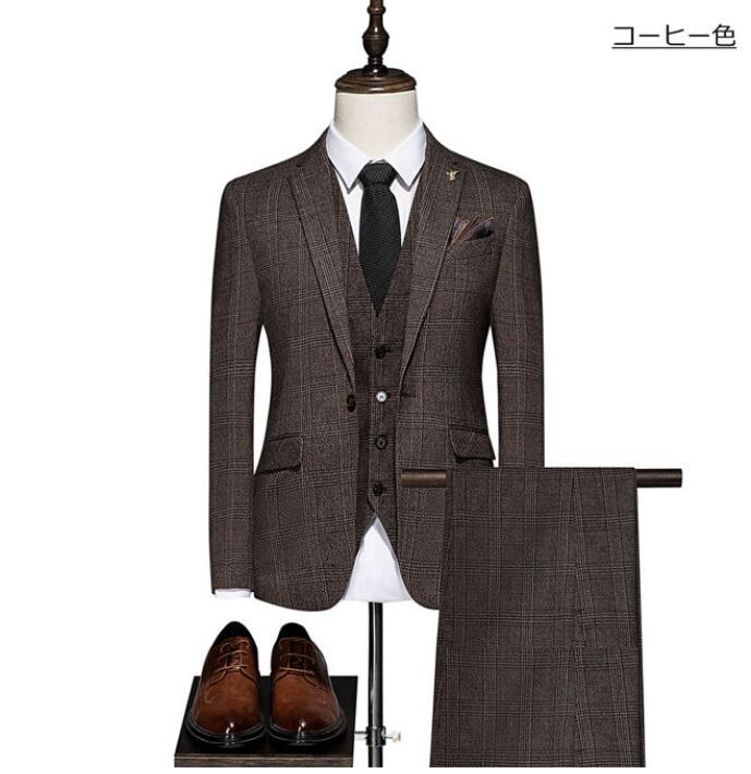 超人気 割引 チェック柄 スリーピース メンズ 紳士服 礼服 メンズスーツ フォーマル スーツ 洗える 婚葬祭 結婚式 オールシーズン 春夏秋冬 ３点セット 3色 スーツ メンズ高級感 ビジネススーツ
