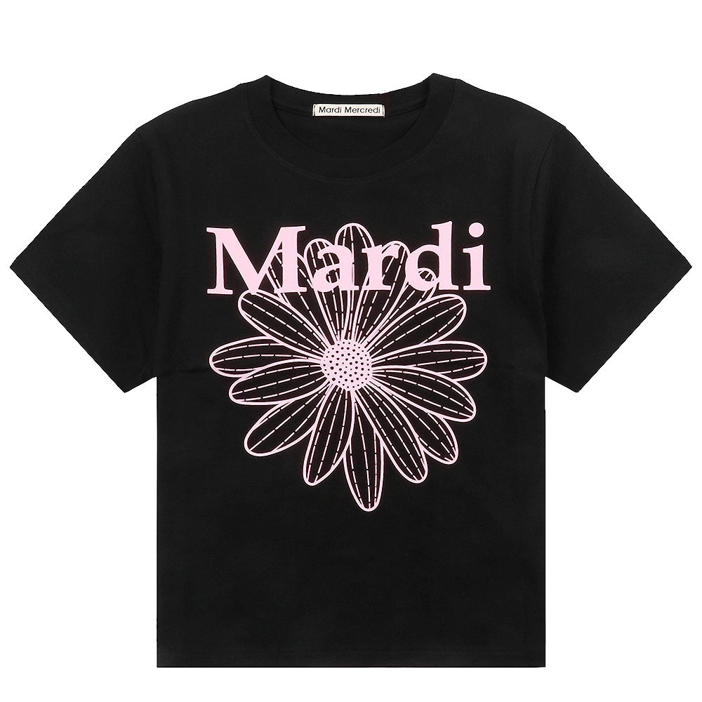 Tシャツ SLIM TSHIRT FLOWERMARDI BLACK PINK 半袖 レディース 韓国 ファッション アパレル