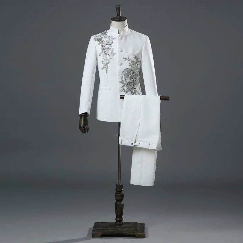 ジャケット パンツ スーツ セットアップ メンズ ダンス ポケット 長袖 上品 高級感 衣装 紳士服 刺繍 歌手 パフォーマンス 花柄