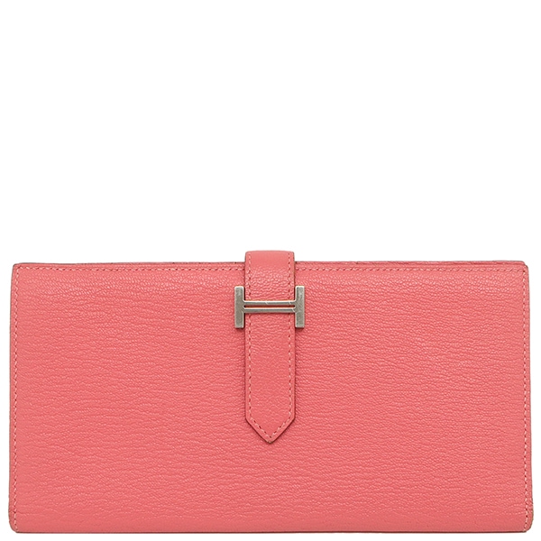 エルメス HERMES 長財布 ベアンスフレ シェーブル ローズリップスティック シルバー金具 二つ折り財布 A刻印【中古】