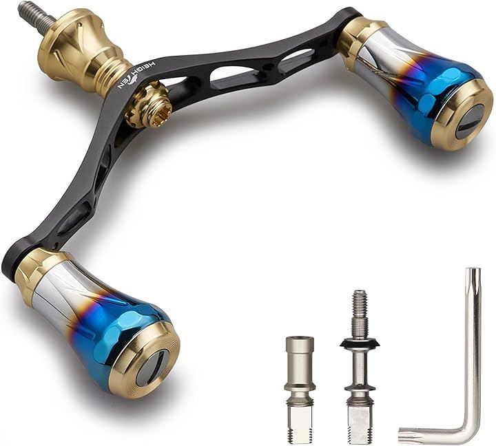 V2.0 95mm リール ハンドル 20mm ハンドルノブ 搭載 シマノ ダイワ 通用 スピニングリール用 Aurora Series(V2.0 - ゴールド＆ブラック, 95mm)