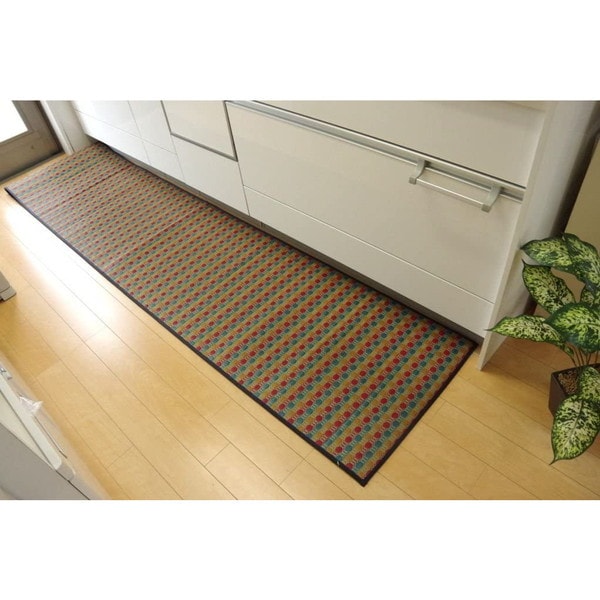 1080350306205 キッチンマット 270 い草ドット柄 マルチ ドロップ 約80×270cm 滑りにくい加工 メーカー直送