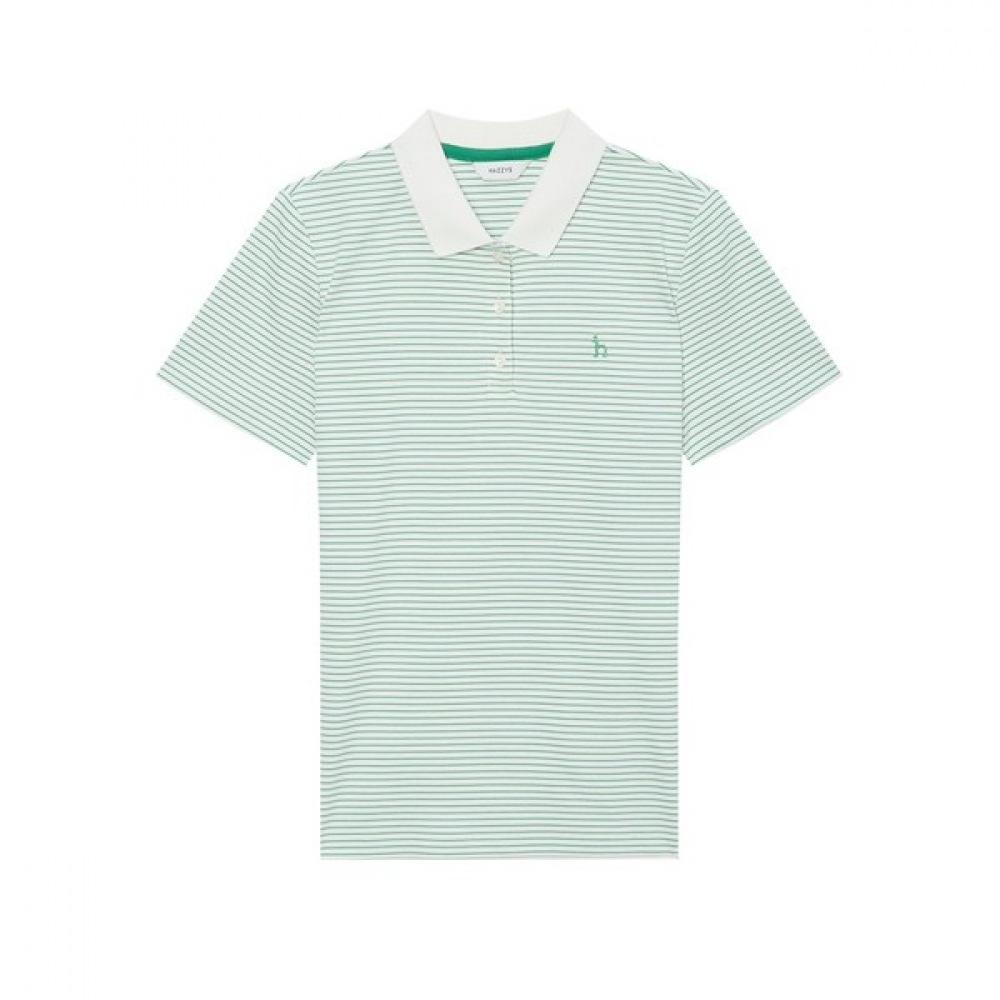 [ヘッジズレディース] 24SS グリーンストライプコットンショートスリーブカラー T シャツ WSTS4B308E2