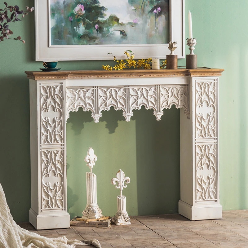 マントルピース ヴィンテージ調 大きめ おしゃれ かわいい インテリア 北欧 ヨーロッパ 暖炉 レトロ調 カントリー ラック オフホワイト