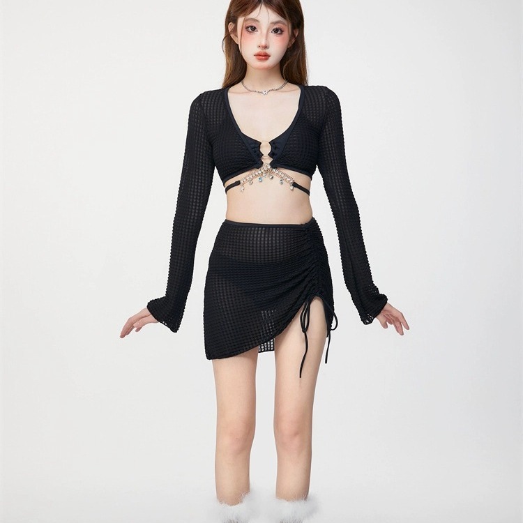 【1つ買うと10つ無料】女性用の水着夏の純粋なビキニの長袖シャツヒップラップスカート甘いストラップ水着温泉 33,845円