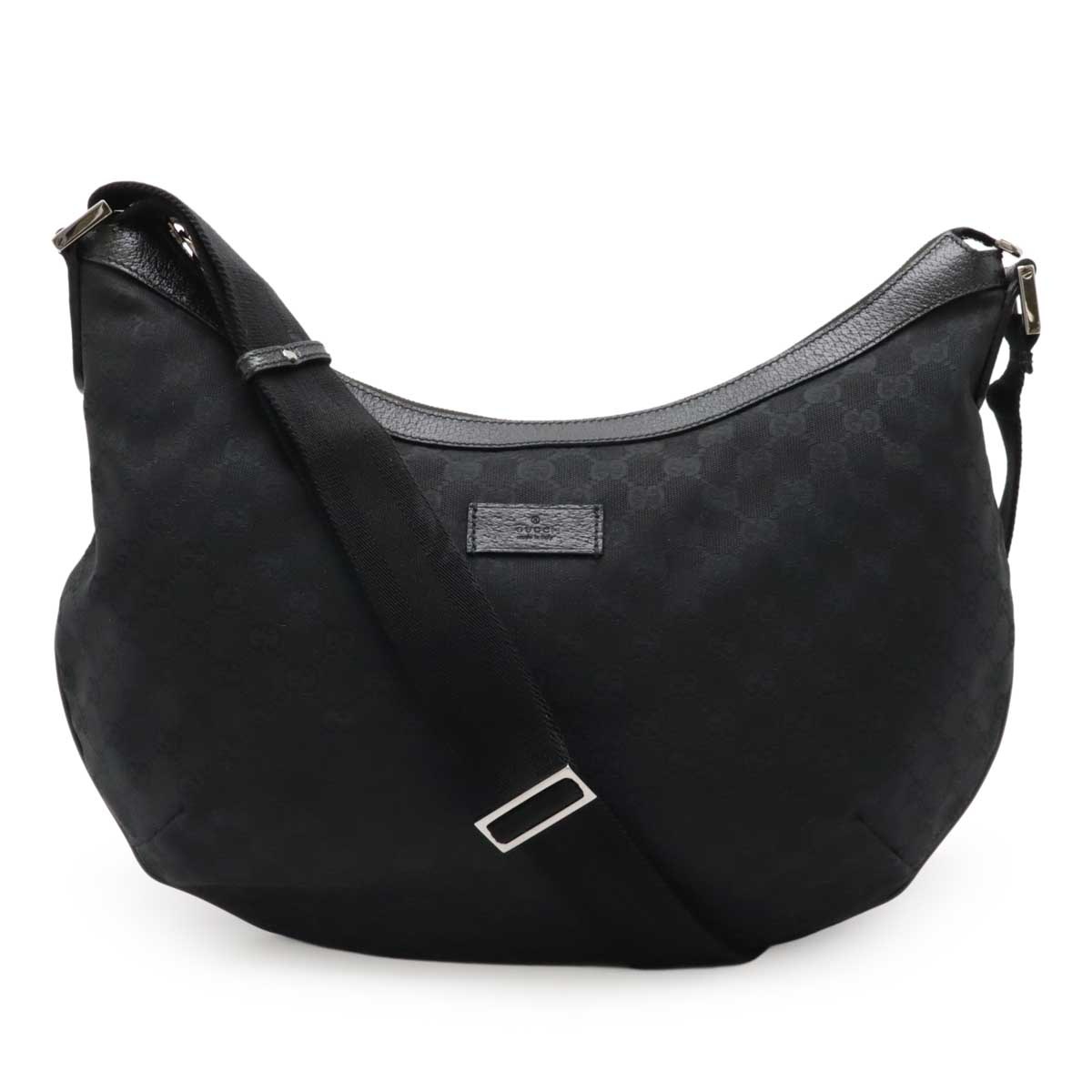 GGキャンバス ショルダーバッグ 斜め掛け レザー ブラック 黒 シルバー金具 18975