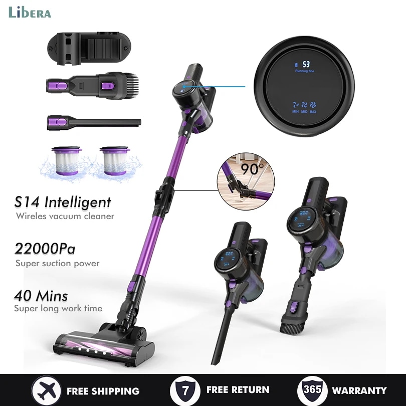 S 14手持ち掃除機22 kPa 280 W電力6-in-1縦型クリーンLEDディスプレイ電気掃除機ほこり検知LEDランプ付き取り外し可能電池無線掃除機 - AliExpress 6