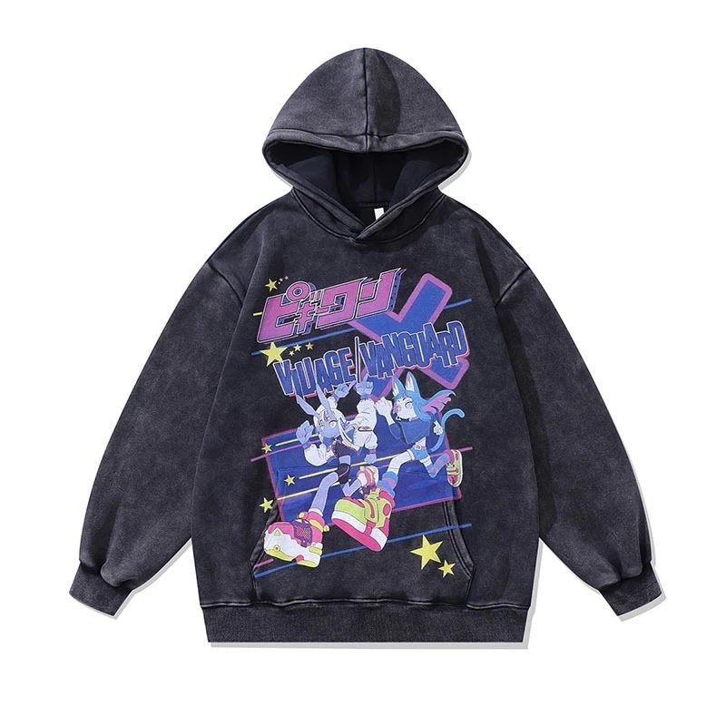 日本のストリート甘くてクールな漫画のダイレクトプリントプリントルーズカジュアルカップルトップスカップルフード付きスウェットシャツ男性と女性用