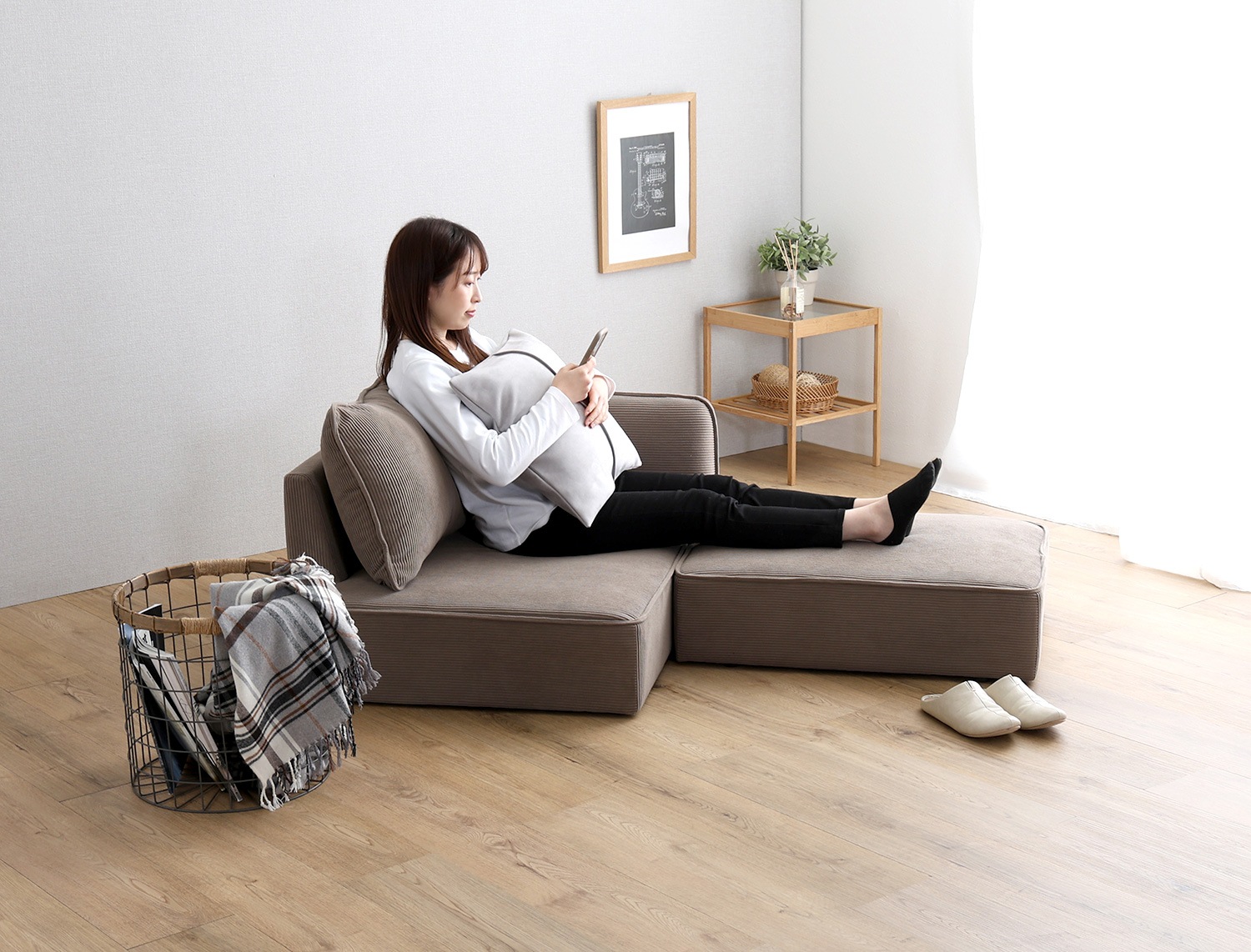 ローソファー 2人掛け コーデュロイ おしゃれ レトロ カウチ コンパクト 幅152cm 二人掛け オットマン付き2点セット 22,571円