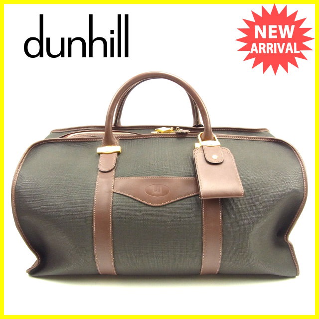 ダンヒル Dunhill ボストンバッグ メンズ可 ブラウン×ブラック PVC×レザー 人気 良品 【中古】 T608 . ダンヒル Dunhill ボストンバッグ メンズ可 ブラウン×ブラック PVC×レザー 人気 良品 【中古】 T608 .