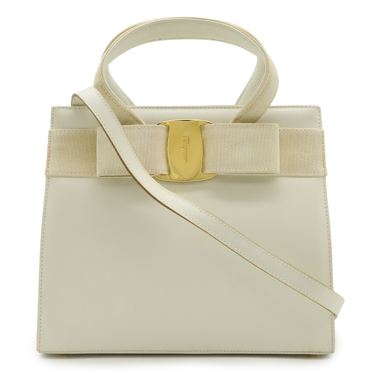ヴァラ ハンドバッグ 2WAY ショルダーバッグ レザー アイボリー 白 ゴールド金具 BA21417