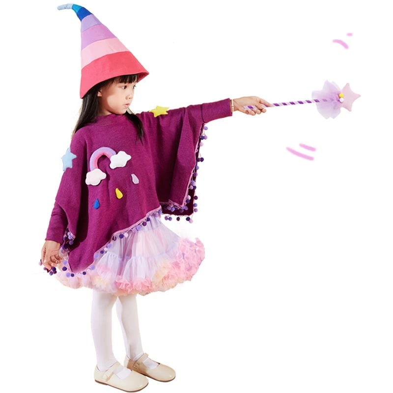 ハロウィン 子供 魔女 ウィッチ 魔法使い 衣装 仮装 コスプレ キュート 子供服 こども キッズ ジュニア 子ども 女の子 衣装 女児 ガールズ 4点セット マント スカート 帽子 棒 童話 子供ド