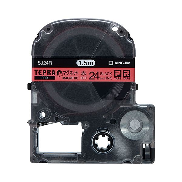 (まとめ) キングジム テプラ PRO テープカートリッジ マグネットテープ 24mm 赤／黒文字 SJ24R 1個 (×10セット)