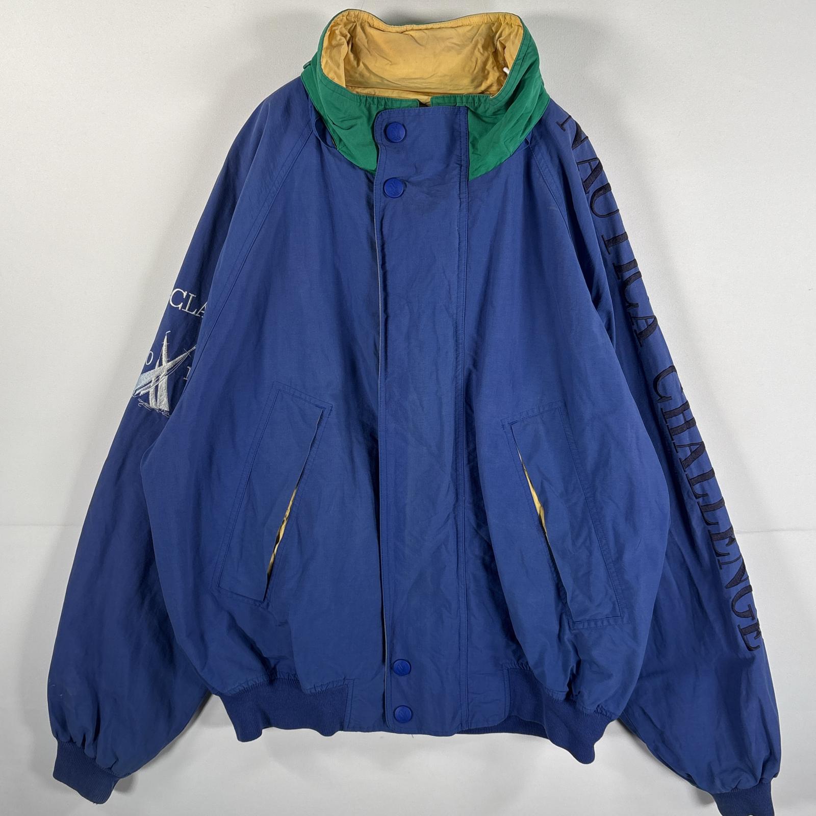古着 90s/90年代 セーリングジャケット ワンポイントロゴ刺繍 大きいサイズ 収納フード XXL ブルー系 メンズ