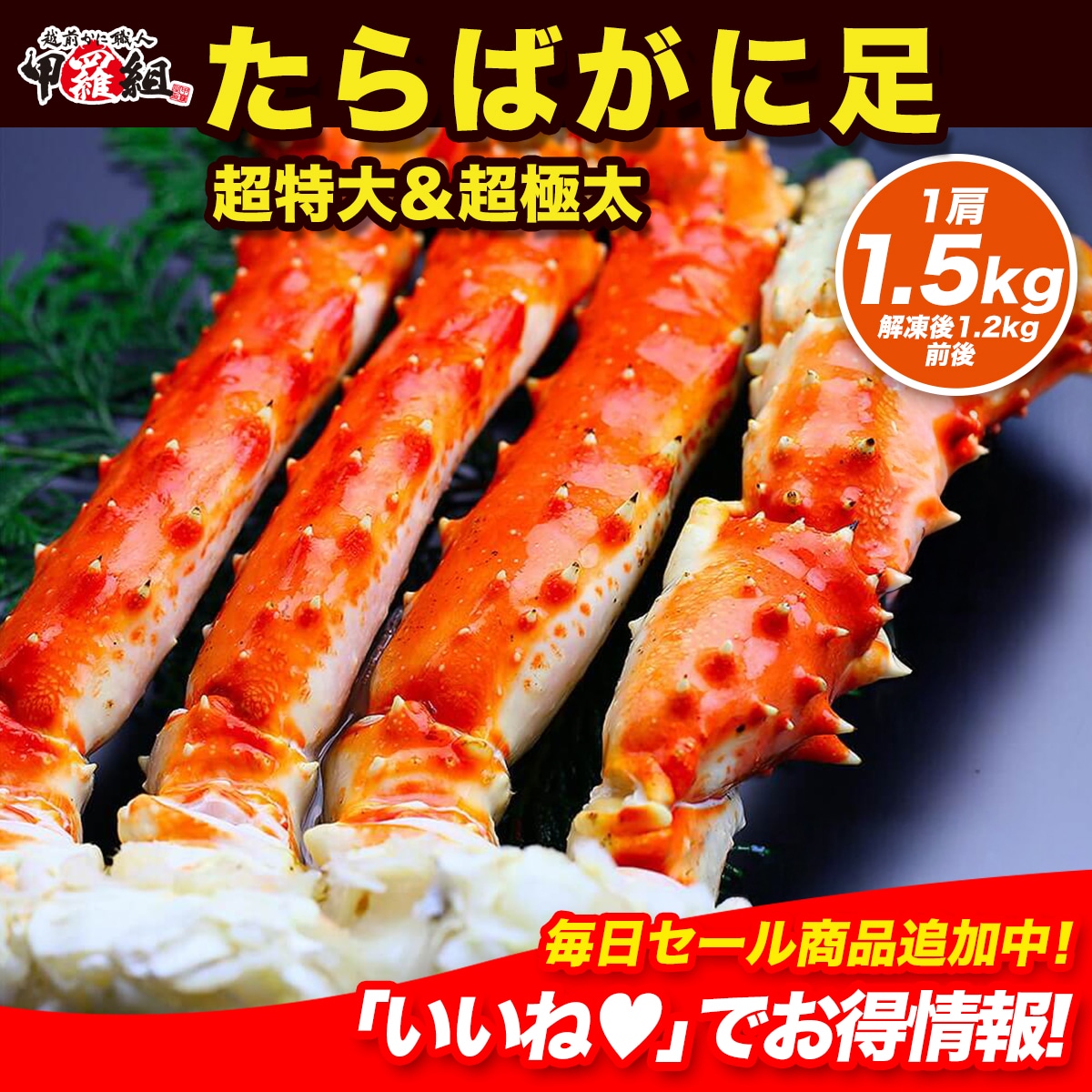 食べ応え 希少な 超特大 ＆ 超極太 たらばがに足 1.5kg前後 × 1肩 シュリンク包装 タラバガニ たらば蟹