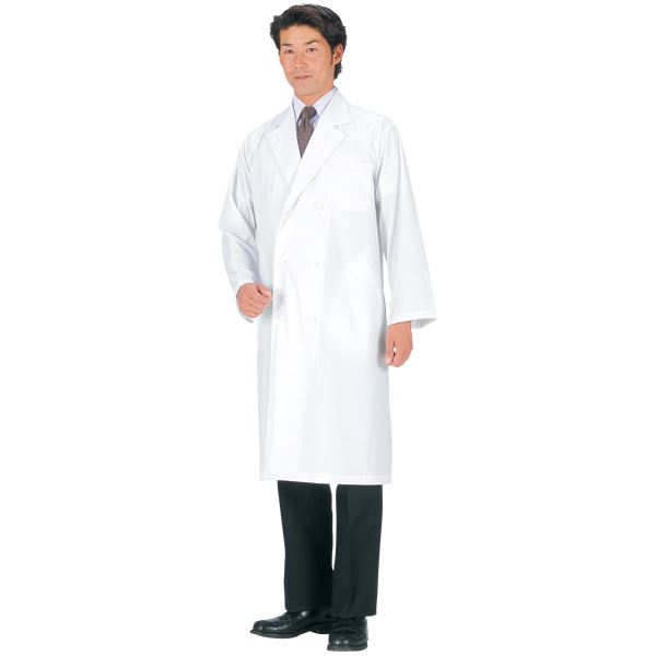 診察衣/白衣 (男子用 ダブル/Mサイズ) 抗菌 制電 メンズ 袖口ひも入り 胸ポケット・腰ポケット 『workfriend』 SKA115