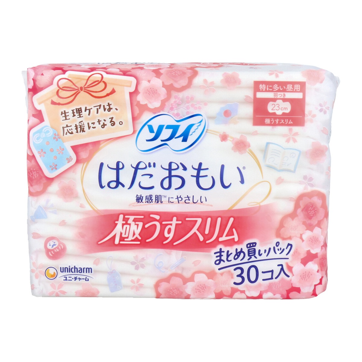 生理用ナプキン ユニ・チャーム はだおもい 極うすスリム 特に多い昼用 羽つき 23cm 30個入り X5パック