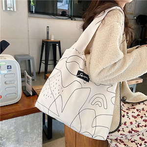 日韓シンプル風線イラスト落書きキャンバスバッグ女性ins布袋韓国ins学生ショルダーバッグ