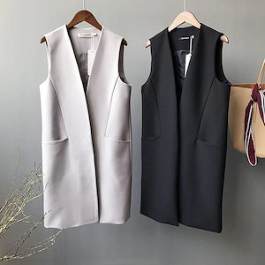 レディース服 アウター ジャンパーブルゾン INS大人気韓範シンプルで痩せっぽい雰囲気の中ロングスーツのベストです