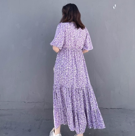 シフォンワンピース ワンピース 袖あり 半袖 Vネック Aライン シフォン 透け感 薄手 快適 着心地 かわいい 大人可愛い きれいめ 上品 おしゃれ お洒落 大人女子 こなれ感 ラブリー キュート