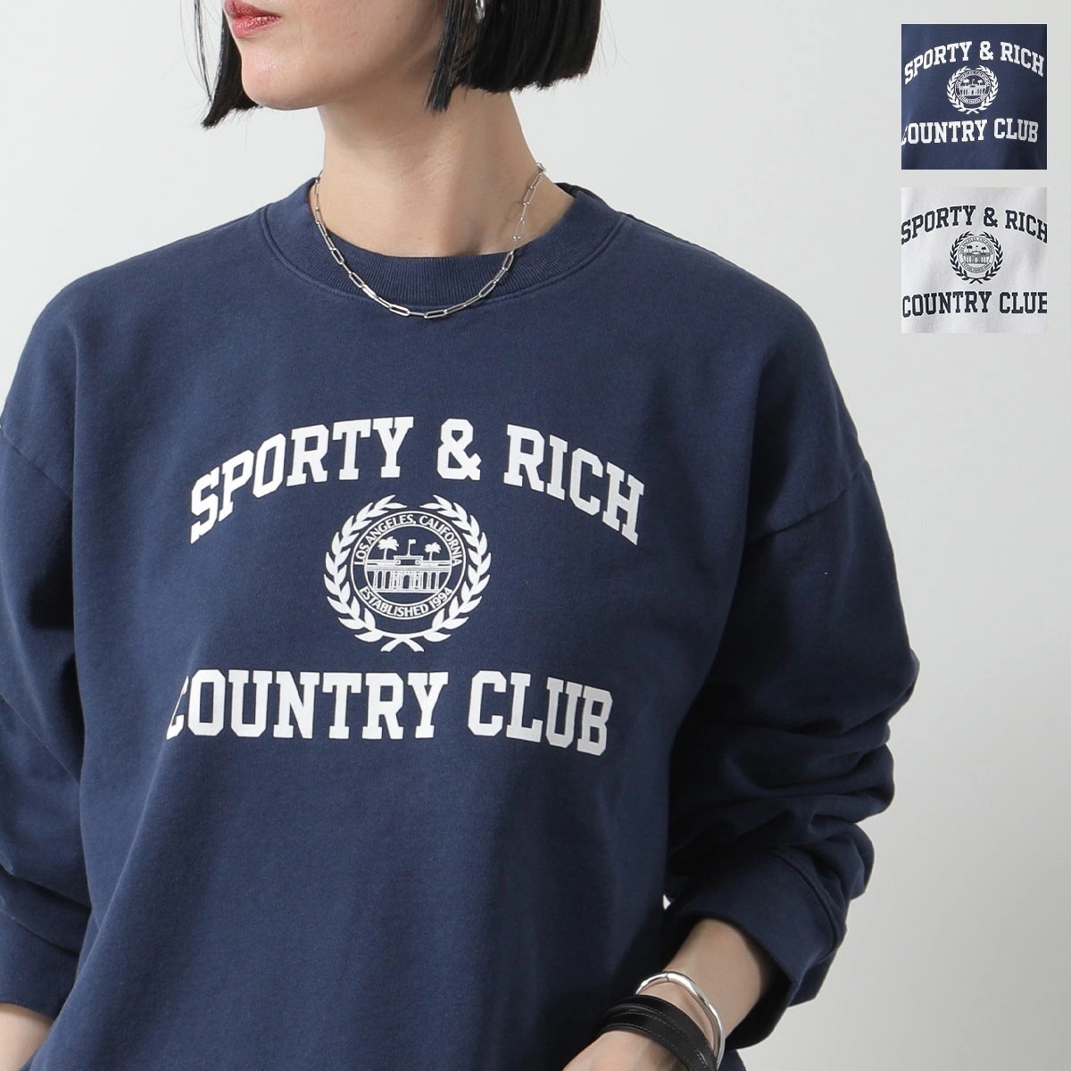 SPORTY＆RICH スポーティアンドリッチ トレーナー CRAW2327 CRAW2355 レディース スウェット 長袖 コットン クルーネック 裏起毛 ロゴ カラー2色 【mega】