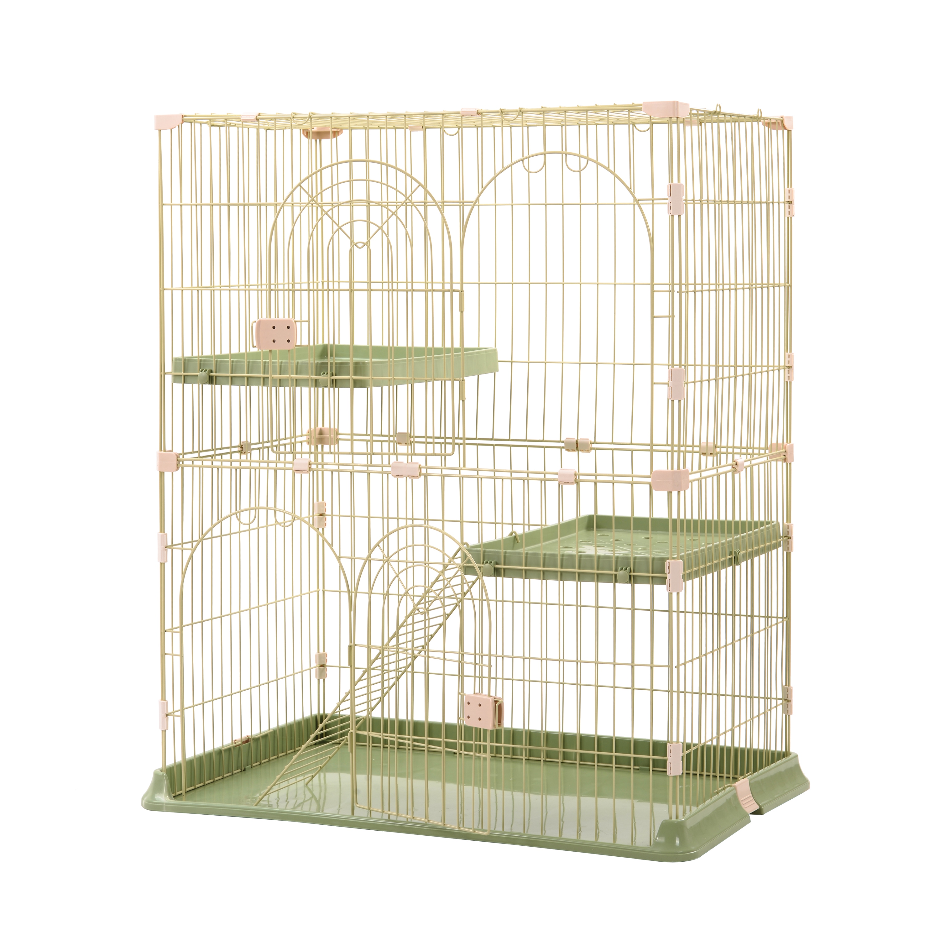 おしゃれ 猫 ケージ キャットケージ 2段 猫ゲージ おしゃれ キャットハウス ネコ ハウス 多段 留守番 保護 脱走防止 多頭飼いペットケージ【グリーン】【M】