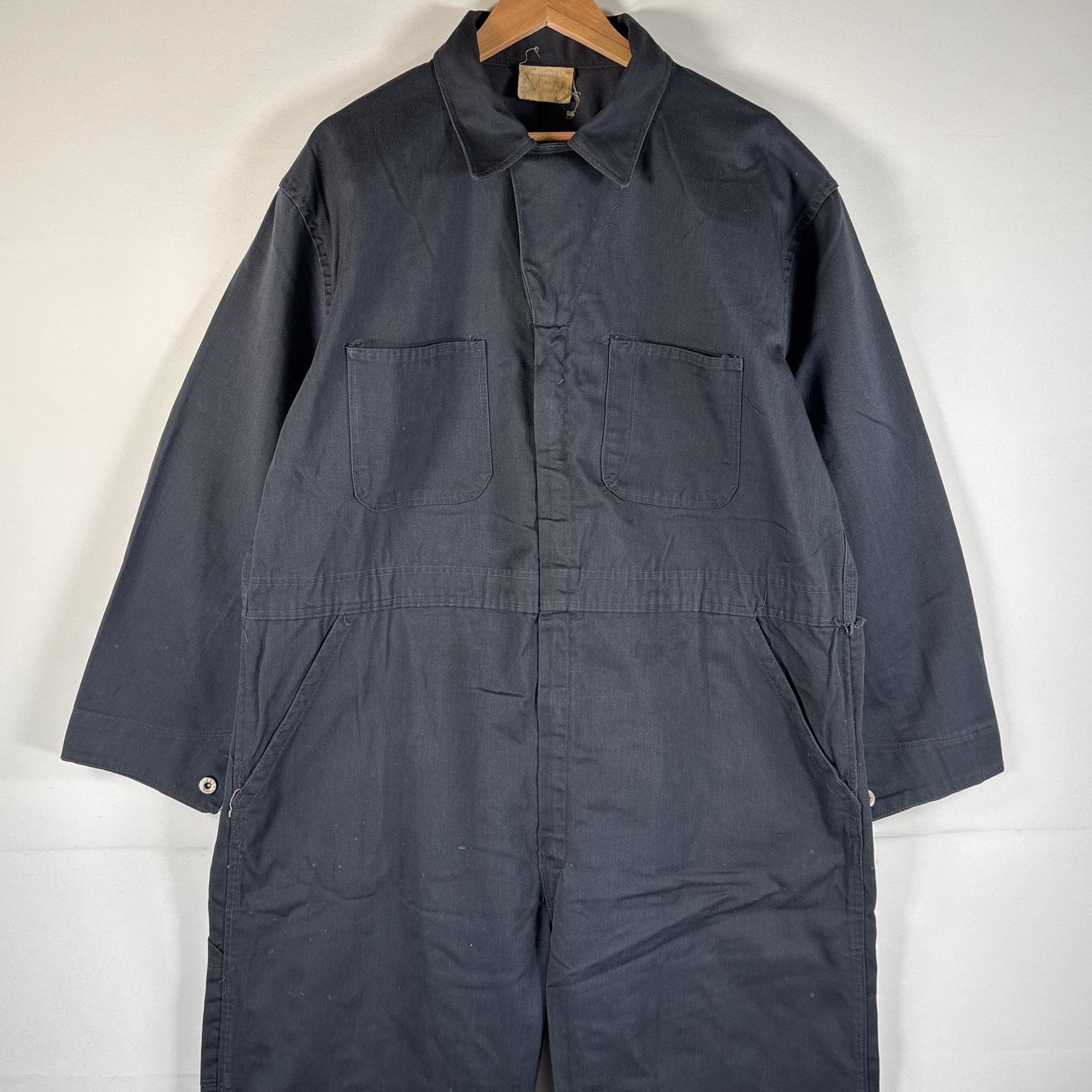 古着 60s/60年代 ヴィンテージ 長袖つなぎ オールインワン ワーク 作業着 大きいサイズ GENERALジッパー ダークグレー系 無地 メンズ 4,510円
