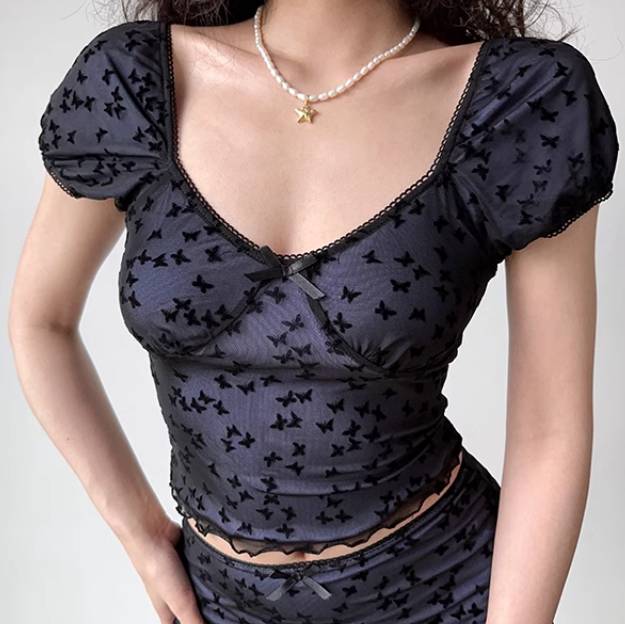 レディース トップス シャツ カットソー ショート 半袖 Vネック メッシュ リボン かわいい 大人可愛い 上品 おしゃれ エキゾチック ガーリー 個性的 クール モード系 エレガント 存在感 ラブリ