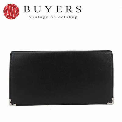 ◆カルティエ Cartier カボションライン 長財布 札入れ 二つ折り メンズ ブラック×シルバー金具 L3000583 (v0049178300) old Cartier 長財布 ボルドー レザー アンティークブランド