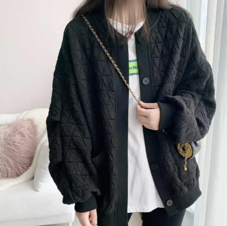 アウター デート かわいい 大人可愛い きれいめ シンプル カジュアル 大人 上品 おしゃれ お洒落 キルティング 羽織 長袖　秋冬 春 ブラック XL ゆったり 楽ちん 着回し 韓国 モテ 学生