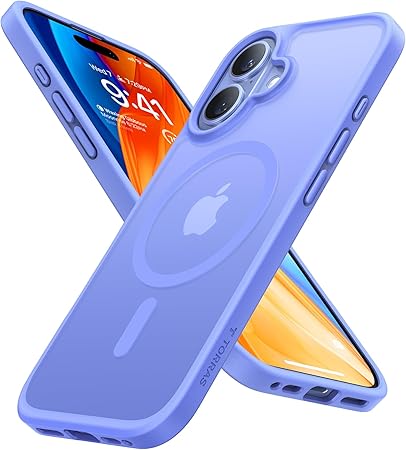 【ウルトラマリン専用色・Magsafe対応】TORRAS iPhone 16 用 ケース 耐衝撃 マグネット搭載 ワイヤレス対応 半透明 マット 黄ばみなし ストラップホール付き アイフォン 16 用