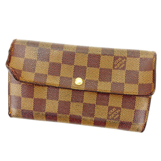 長財布 ファスナー付き長財布 ダミエ ポシェットポルトモネクレディ エベヌ 中古