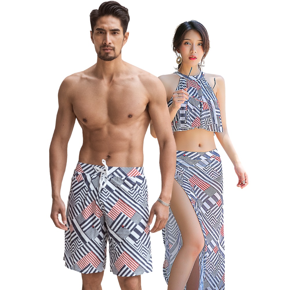 水着 ペア水着 レディース メンズ カップル水着 体型カバー ビーチパンツ お揃い ペアルック トランクス ビキニ 海 プール 夫婦 恋人 彼氏 彼女 大きいサイズ エスニック 2019年新作