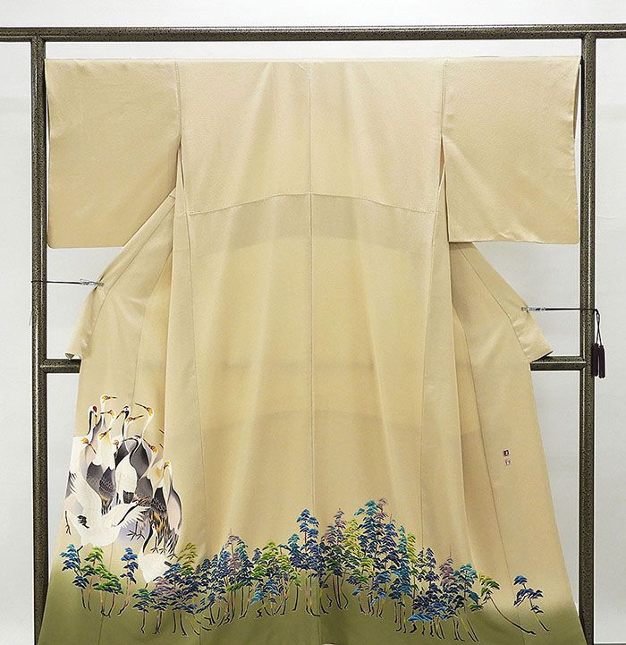 色留袖 正絹 京加賀友禅 松本健一作 身丈154cm 裄丈66.5cm 色留袖 細輪に三つ柏 一つ紋 りサイクル 着物 フォーマル 結婚式 披露宴 f0176