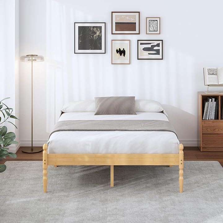 天然竹製ベッドフレームxスチールすのこ 耐久性 防滑設計 湿気対策 大容量収納 簡単組立 高さ35.5cm エコ 環境に優しい 木製 (ナチュラル, セミダブル)