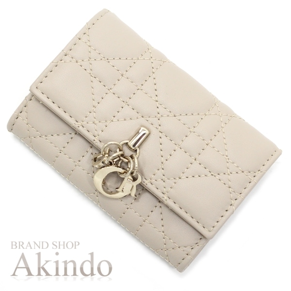 【新品・未使用】My Dior Glycine ウォレット ディオール レディース 二つ折り財布 コイン カードケース カナージュ アイボリー ゴールド金具 Diorチャーム S0966ONMJ_M4