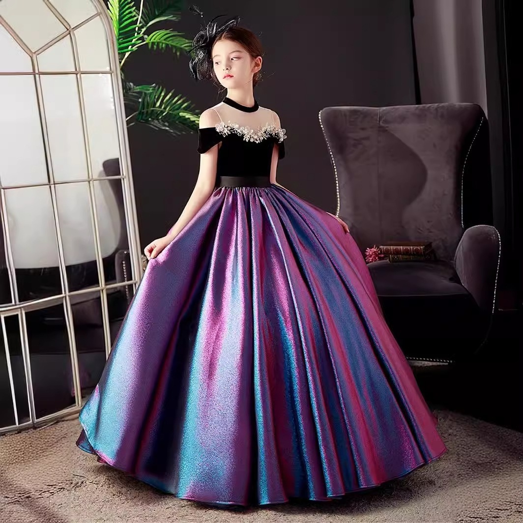 子供ドレスホスト2025新しい黒キャットウォークプリンセスドレスモデル雰囲気誕生日ロングガールズドレス 7,886円