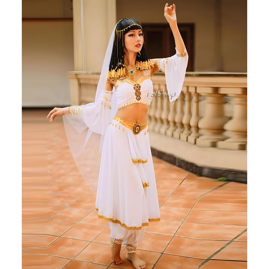 ハッピーハロウィン 新製品 最低価格 ベリーダンス衣装4点セット エジプト女王 大人用 コスチューム アラビア ハロウィン コスプレ レディース クリスマス コスチュームグッズイベントコスプレ変