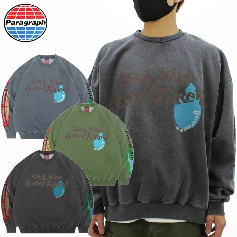 パラグラフ MESSAGE WASH SWEAT NO.08-055 メッセージ ウォッシュ クルーネック スウェット トレーナー メンズ レディース カットソー