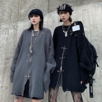 デザインニット ブラック グレー トップス ニットソー セーター スリム 細身 ストレート スマート