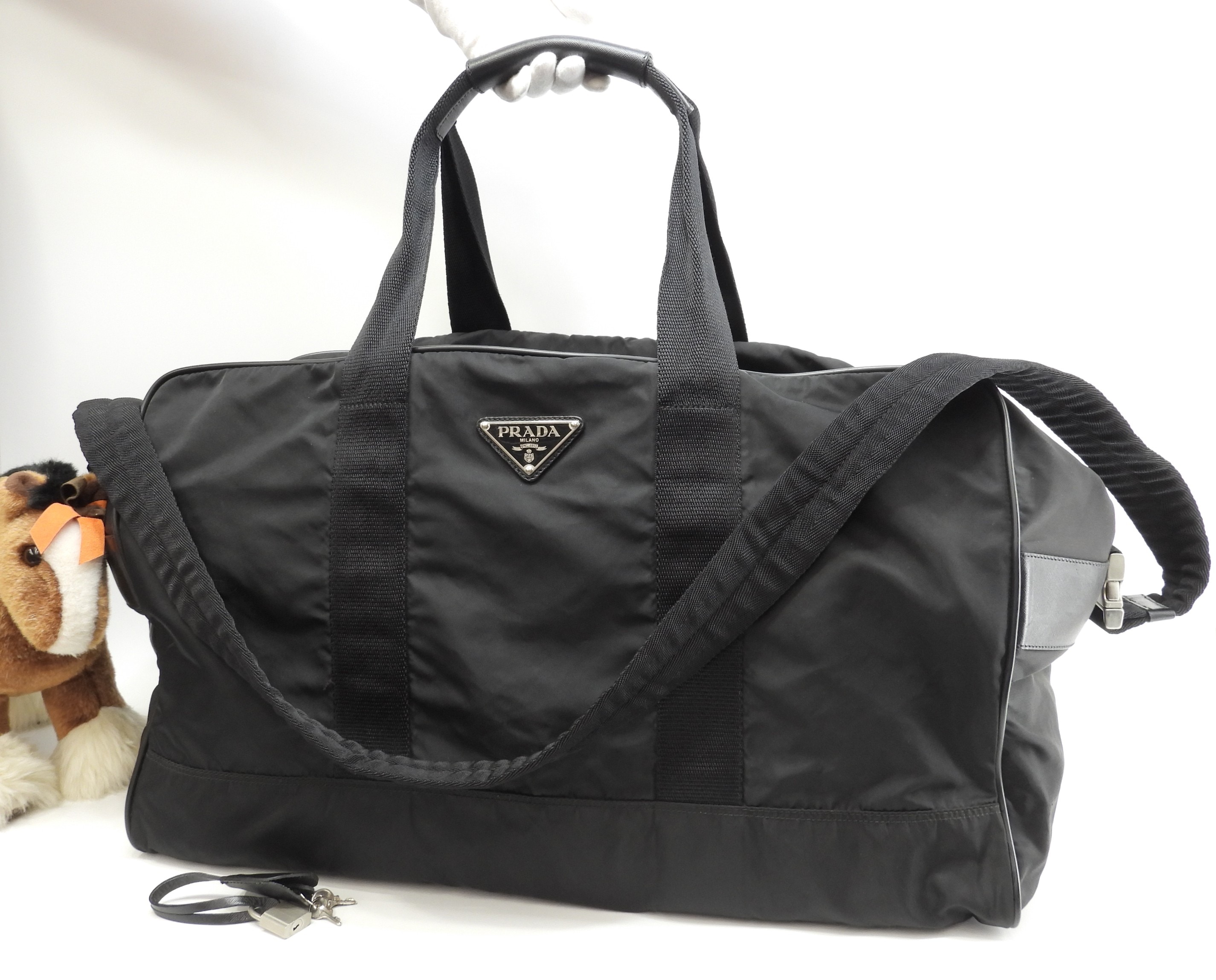 s付ボストンバッグ大 ナイロン 黒 トラベル 旅行用ハンドバッグ@ 351