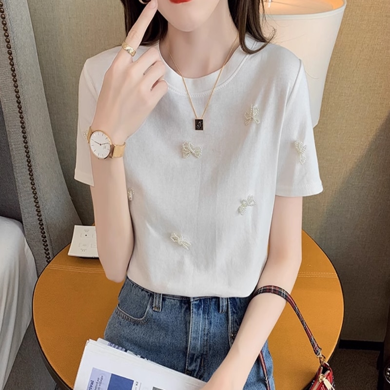 レディース トップス プルオーバー Tシャツ 普通丈 半袖 クルーネック 襟なし タイト スリム リボン 大人可愛い きれいめ シンプル カジュアル 上品 おしゃれ こなれ感 ラフ 主役級 存在感