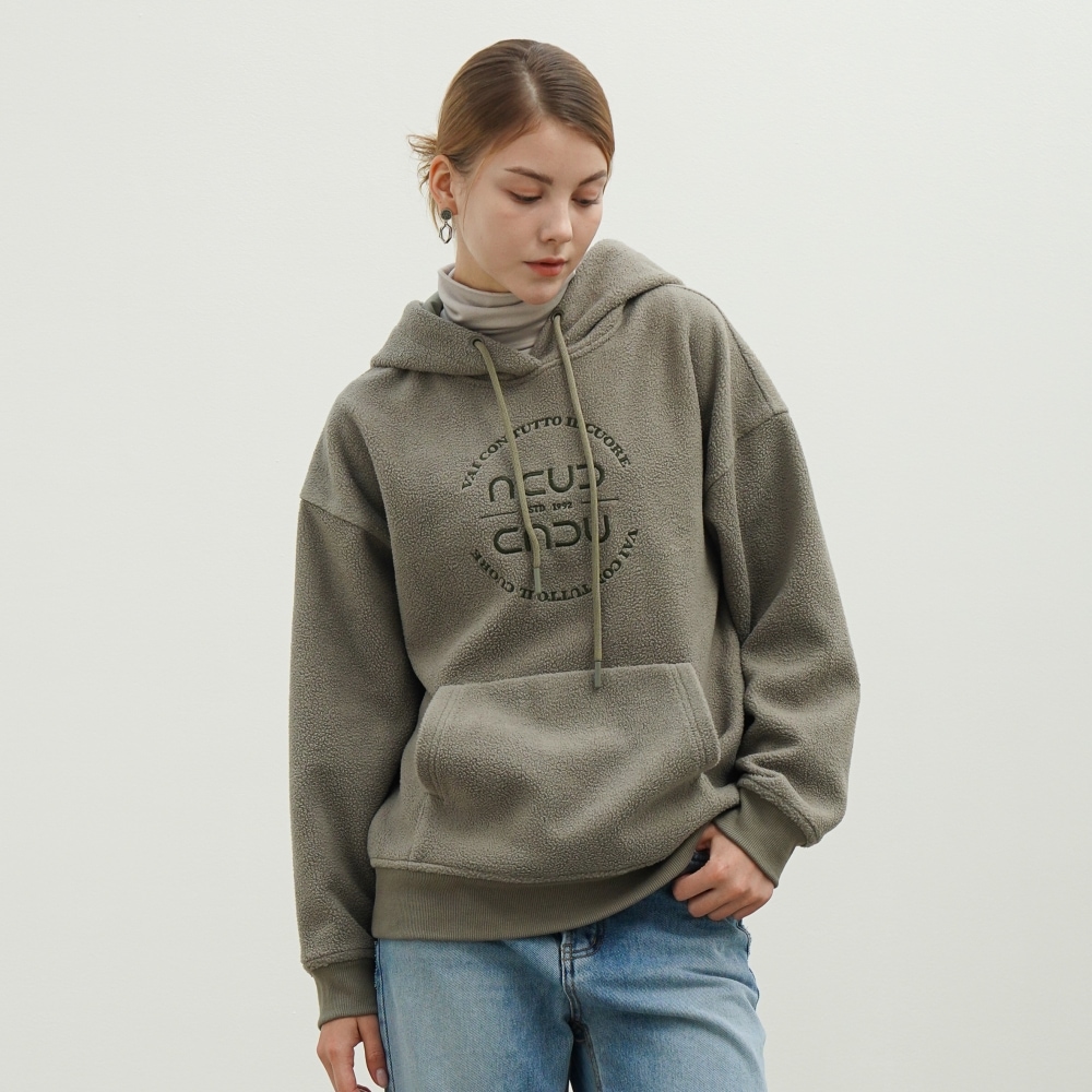 ACUD ブークレ ロゴ フーディ スウェットシャツ _カーキ