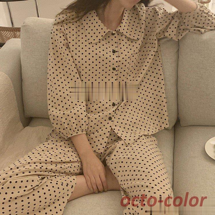 月大セールパジャマ ウェア レディース 長袖 パジャマ 綿ウェア ドット柄 上下セット可愛い 韓国風パジャマ オシャレ 女性 部屋着 寝巻き ゆったり