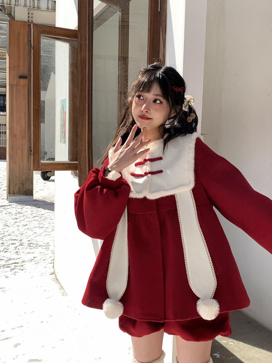 クリスマスコスチューム 甘いかわいい ラシャコート+ハーフパンツ セットアップ 冬新作 レディース 上下セット 2点セット