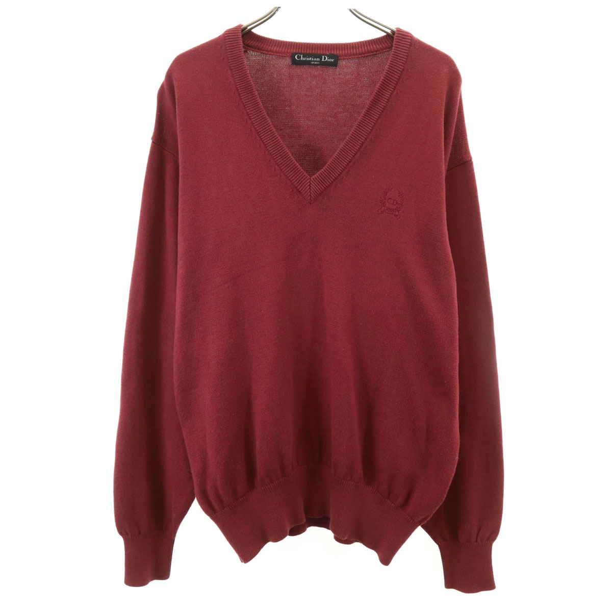 Christian Dior SPORTS クリスチャンディオールスポーツ 90s オールド 長袖 Vネック ニット M ボルドー セーター メンズ 古着